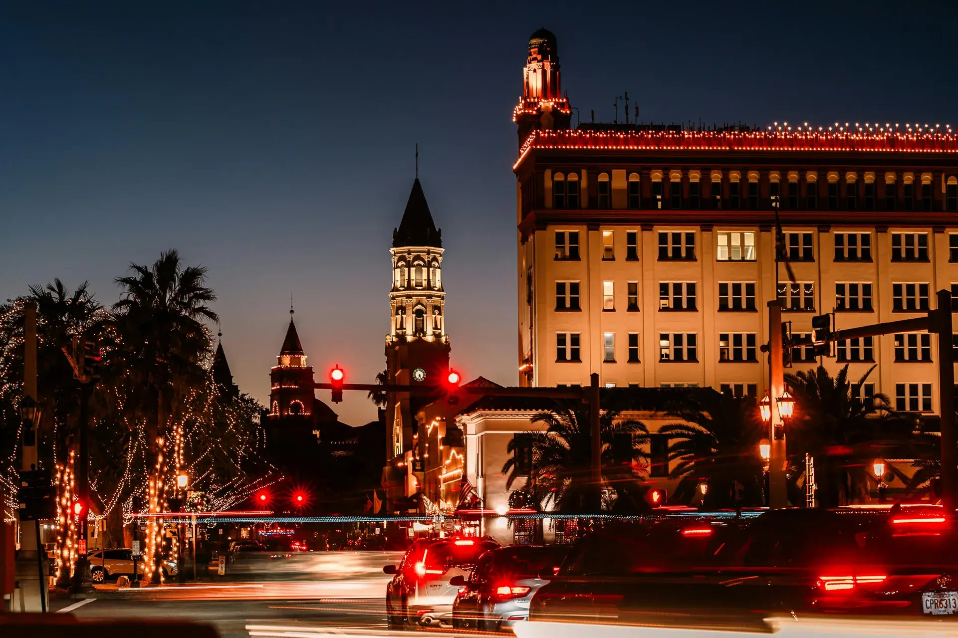 Coração histórico de St. Augustine à noite